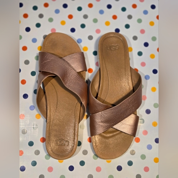 UGG Kari slide sandal mettalic rose gold comf slip on 10 - Picture 2 of 6